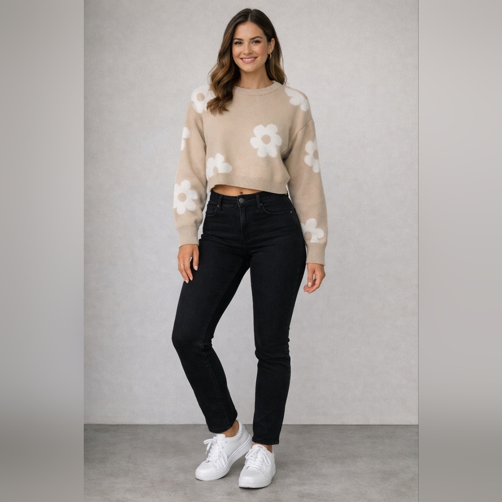 Altar’d State Floral Cropped Sweater Small Boho Knit Top